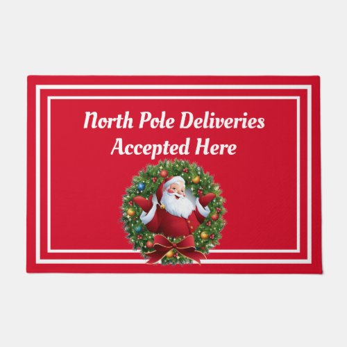 North Pole Delivery Santa Red White Front Door Doormat