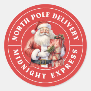 North Pole Delivery Santa Sticker Red