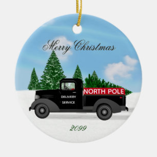 North Pole Delivery Truck - Ceramic Christmas Ornament