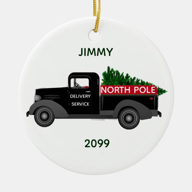 North Pole Delivery Truck - Ceramic Christmas Ornament (Front)