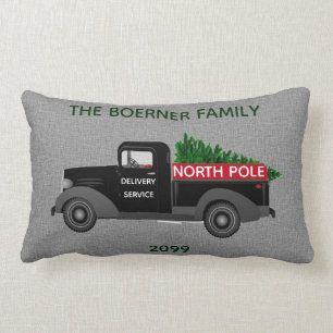 North Pole Delivery Truck Lumbar Square Throw Pillow