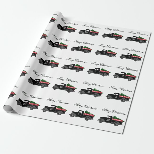 North Pole Delivery Truck - Merry Christmas Wrapping Paper (Unrolled)