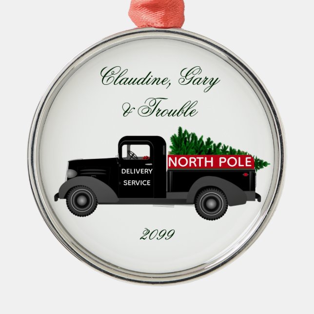 North Pole Delivery Truck - Premium Round Metal Ornament (Front)