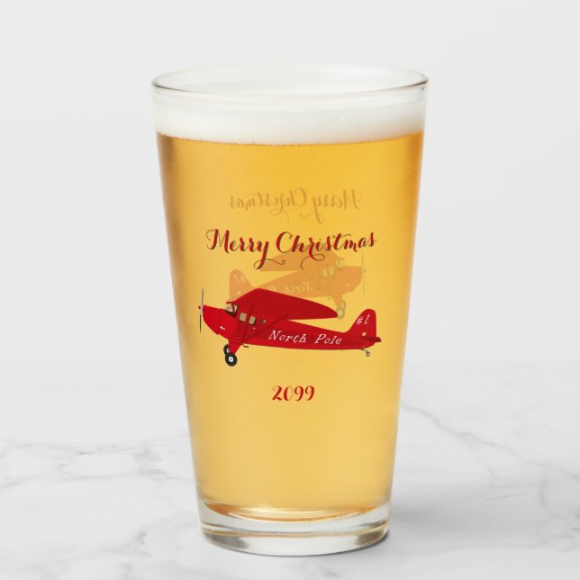 North Pole Delivery Vintage Airplane Christmas Glass (Front Filled)