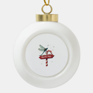 North Pole Dragonfly Ceramic Ball Christmas Ornament