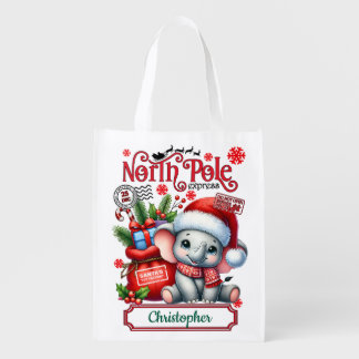 North Pole Elephant Santa Reusable Gift Bag