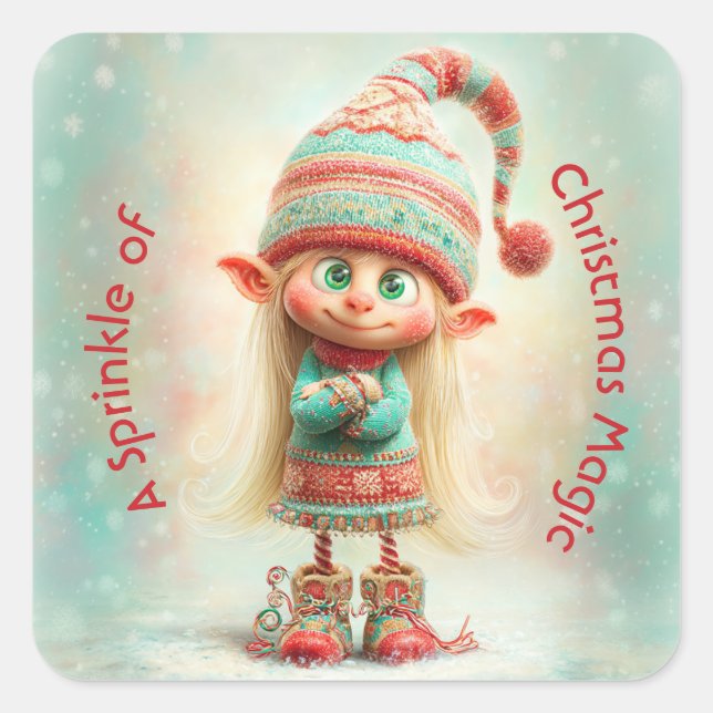 North Pole Elf Celebration | Christmas Magic Square Sticker (Front)