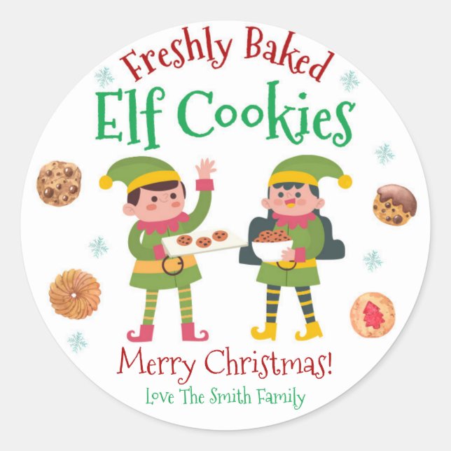 North Pole Elf Christmas Cookies Classic Round Sticker (Front)