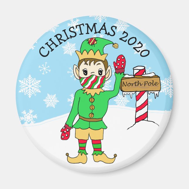 North Pole Elf in Facemask 2020 Keepsake Magnet (Front)