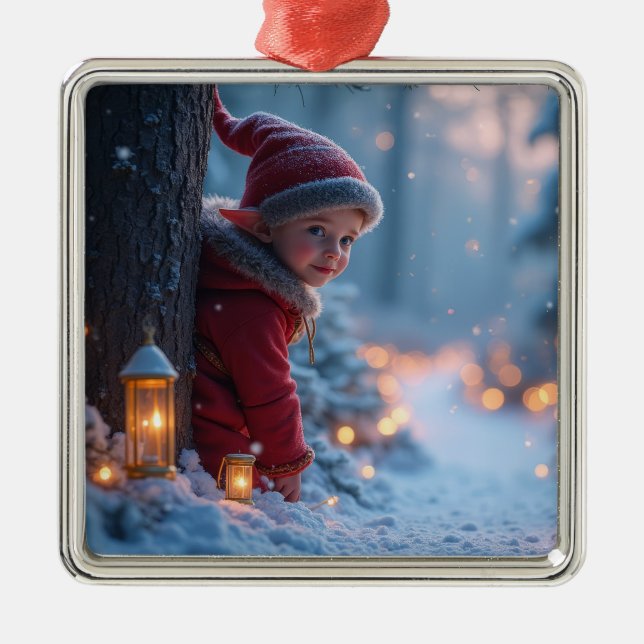 North pole Elf in the winter Metal Ornament (Front)