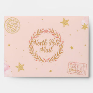North Pole Envelope   Pastel Pink & Gold Stars