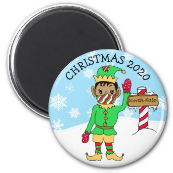 North Pole Ethnic Elf In Facemask 2020 Keepsake Magnet by FeelingLikeChristmas at Zazzle