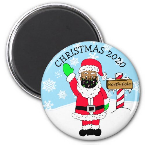 North Pole Ethnic  Santa in Facemask 2020 Keepsake Magnet