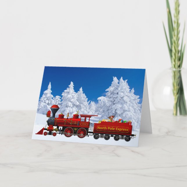 north pole express christmas train holiday card (Front)
