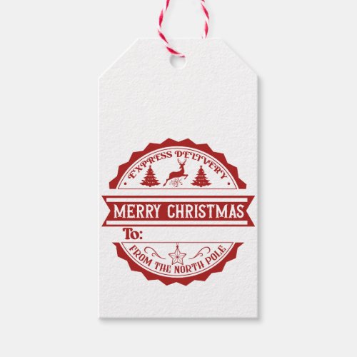 North Pole Express Delivery Mail Red Gift Tag