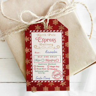 North Pole Express Delivery tag. Special delivery Gift Tags
