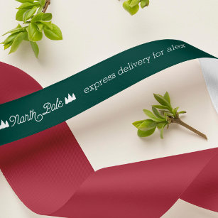 North Pole Express Delivery w/ Name   Christmas Satin Ribbon