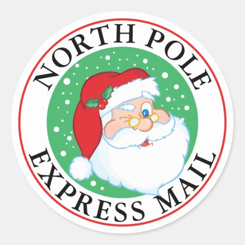 North Pole Express Mail Christmas Winking Santa Classic Round Sticker