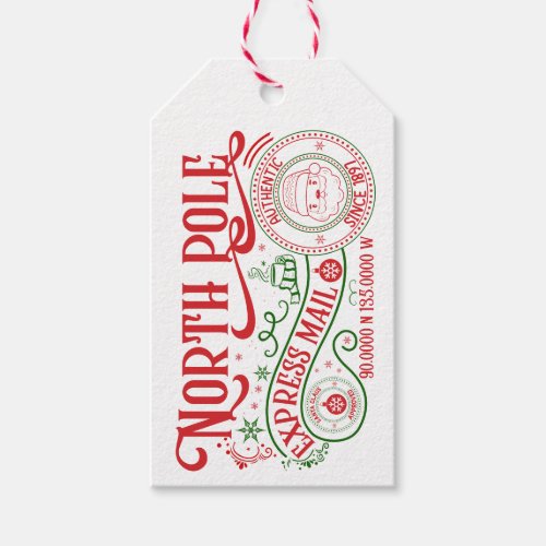 North Pole Express Mail Delivery Red Green Gift Tags