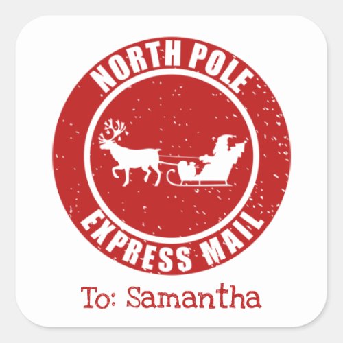 North Pole Express Mail Gifts from Santa Christmas Square Sticker