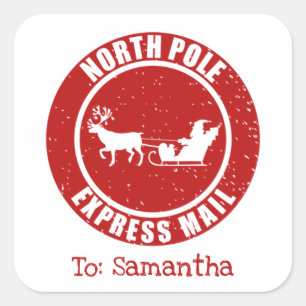 North Pole Express Mail Gifts from Santa Christmas Square Sticker