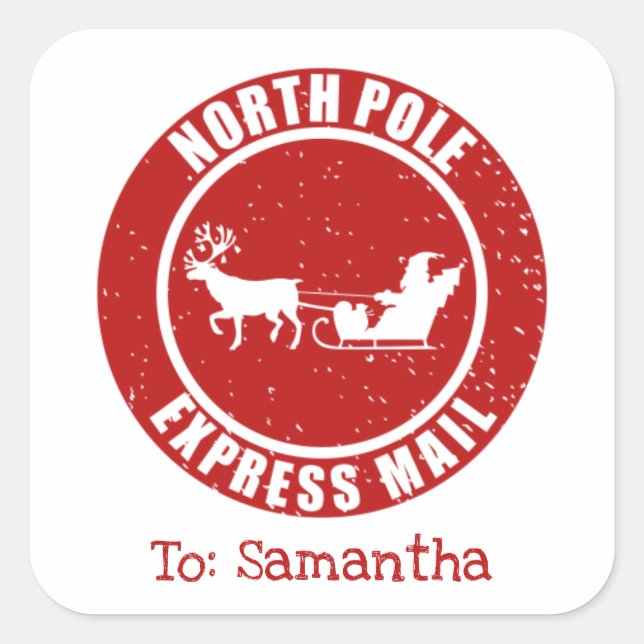 North Pole Express Mail Gifts from Santa Christmas Square Sticker (Front)