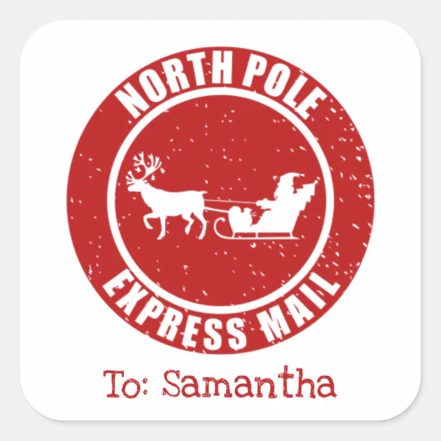 North Pole Express Mail Gifts from Santa Christmas Square Sticker | Zazzle