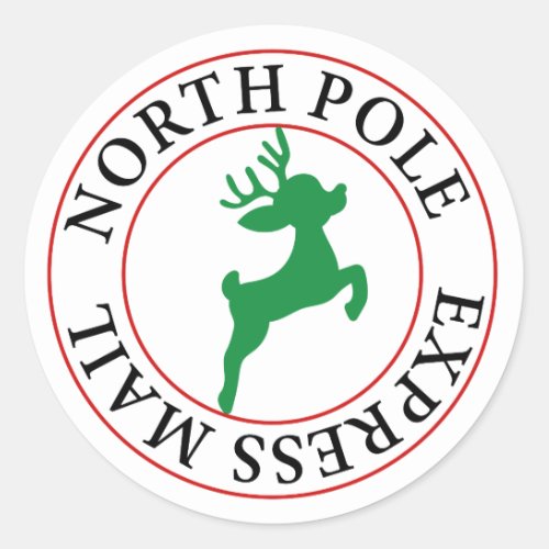 North Pole Express Mail Reindeer Classic Round Sticker