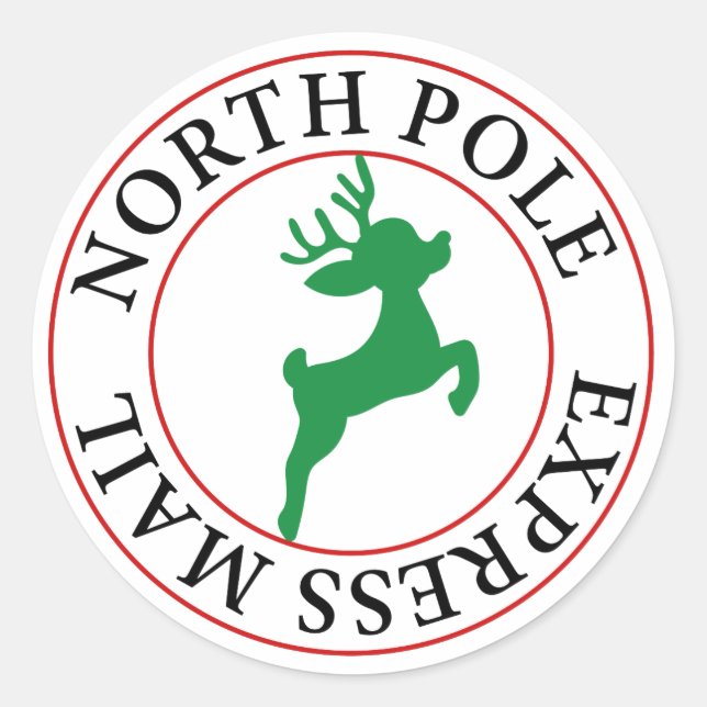 North Pole Express Mail Reindeer Classic Round Sticker (Front)