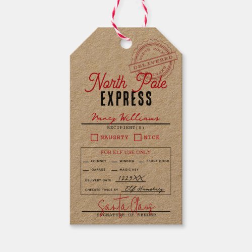 North Pole Express Santa Claus Kraft Gift Tags