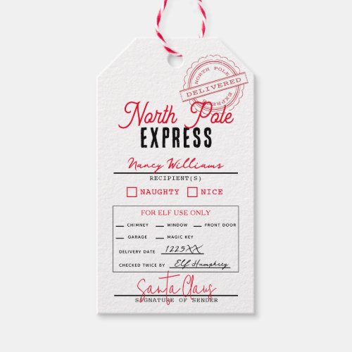 North Pole Express Santa Claus White Gift Tags