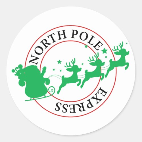 North Pole Express Santa  Reindeer Classic Round Sticker