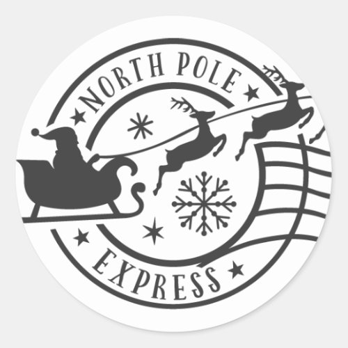 North Pole Express Santa Sleigh Christmas Stamp Classic Round Sticker