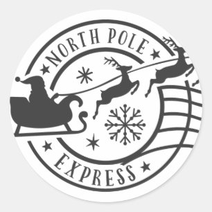 North Pole Express Santa Sleigh Christmas Stamp Classic Round Sticker