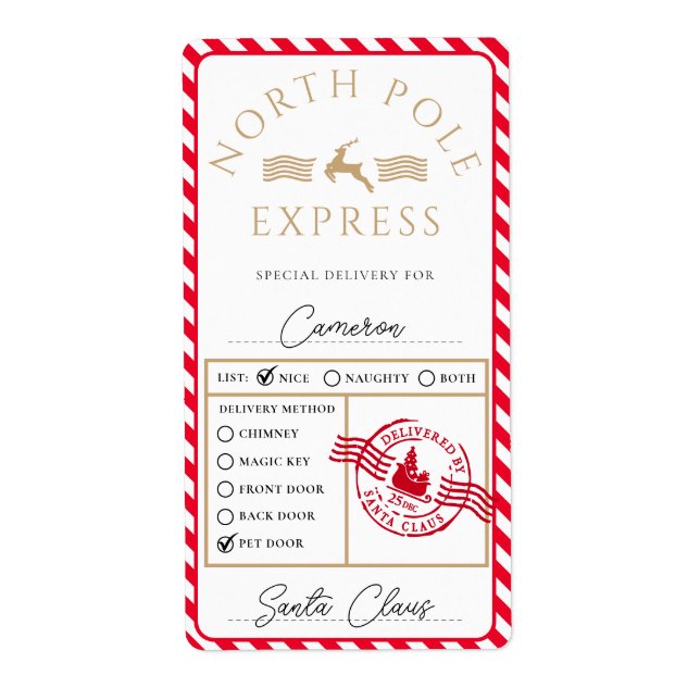 North Pole Express Special Delivery Gift Sticker (Front)