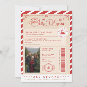 North Pole Express Train Ticket Christmas Photo Holiday Card