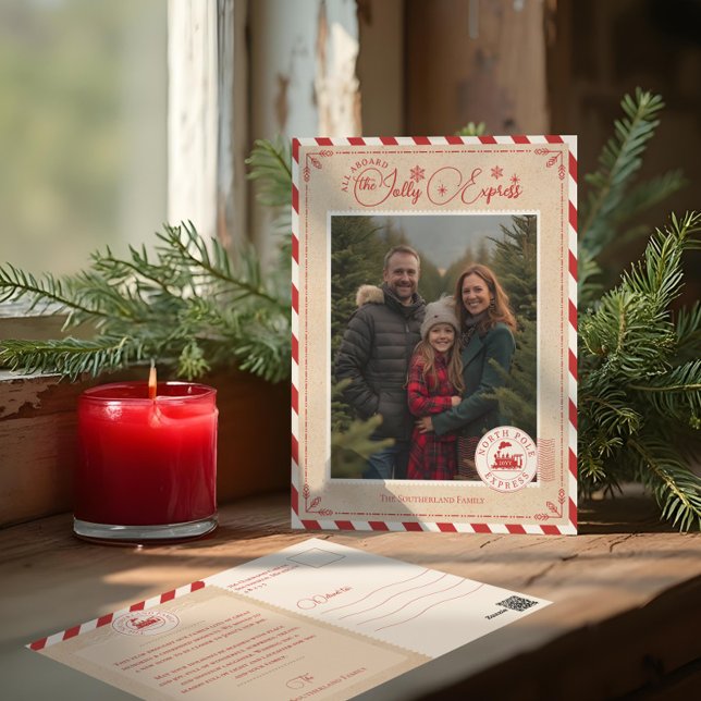 North Pole Express Train Ticket Christmas Photo Holiday Postcard (North Pole Express Train Ticket Christmas Photo Holiday Postcard)