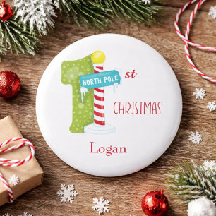 North Pole First Christmas Button