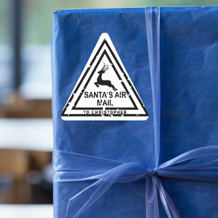 North Pole From Santa postage Stamp Air Mail Triangle Sticker