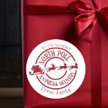 North Pole From Santa postage Stamp Express  Classic Round Sticker<br><div class="desc">This design may be personalized in the area provided by changing the photo and/or text. Or it can be customized by clicking Personalize this Template and then choosing the click to customize further option and delete or change the color of the background, add text, change the text color or style,...</div>