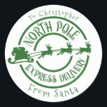 North Pole From Santa postage Stamp Express  Classic Round Sticker<br><div class="desc">This design may be personalized in the area provided by changing the photo and/or text. Or it can be customized by clicking Personalize this Template and then choosing the click to customize further option and delete or change the color of the background, add text, change the text color or style,...</div>