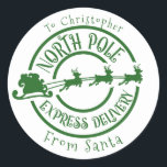 North Pole From Santa postage Stamp Express  Classic Round Sticker<br><div class="desc">This design may be personalized in the area provided by changing the photo and/or text. Or it can be customized by clicking Personalize this Template and then choosing the click to customize further option and delete or change the color of the background, add text, change the text color or style,...</div>