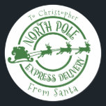 North Pole From Santa postage Stamp Express  Classic Round Sticker<br><div class="desc">This design may be personalized in the area provided by changing the photo and/or text. Or it can be customized by clicking Personalize this Template and then choosing the click to customize further option and delete or change the color of the background, add text, change the text color or style,...</div>