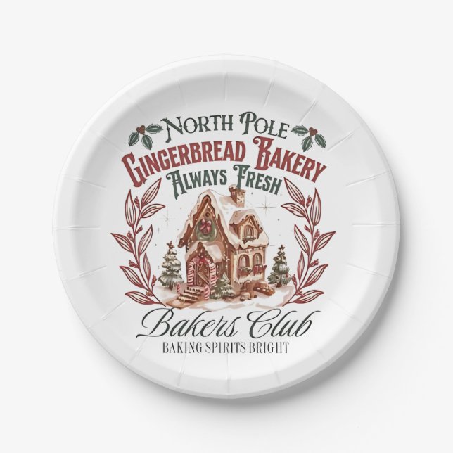 North Pole Gingerbread Barely Always fresh bakers  Paper Plates (Front)