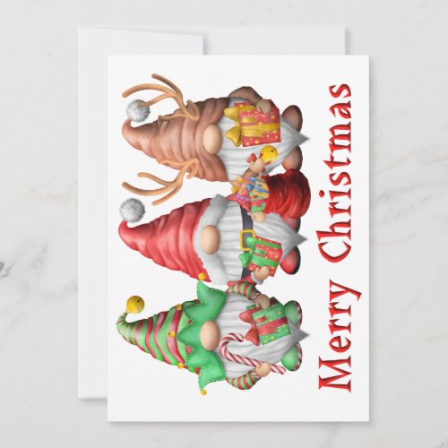 North Pole Gnomes Trio Christmas Card