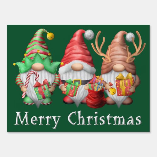 North Pole Gnomes Trio Yard Sign