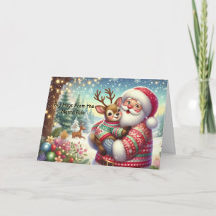 North Pole Holiday Greeting  Santa & Reindeer Card