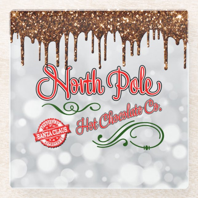North Pole Hot Chocolate Glass Coaster (Front)