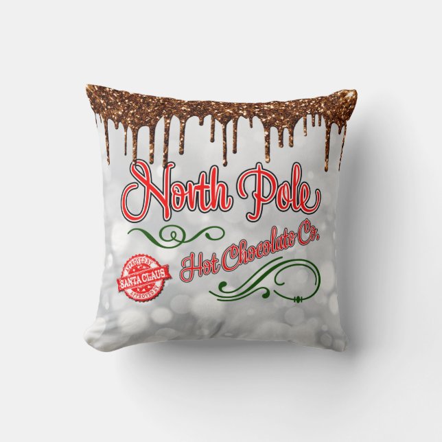 North Pole Hot Chocolate Throw Pillow (Front)