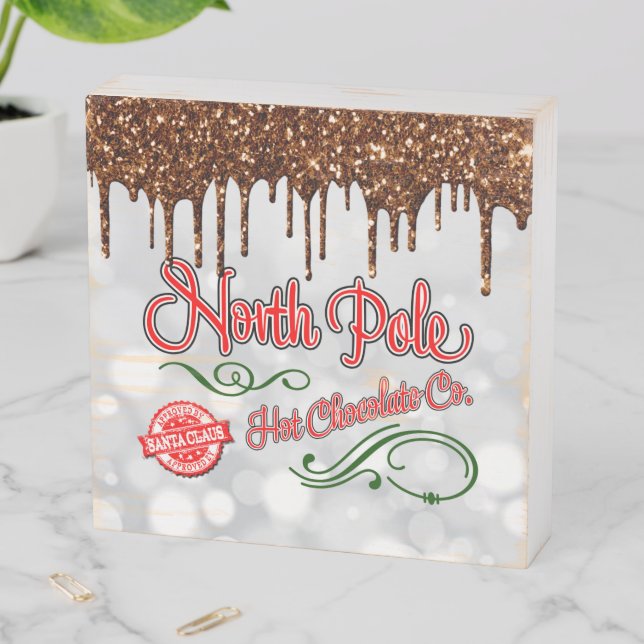 North Pole Hot Chocolate Wooden Box Sign (In Situ Horizontal)
